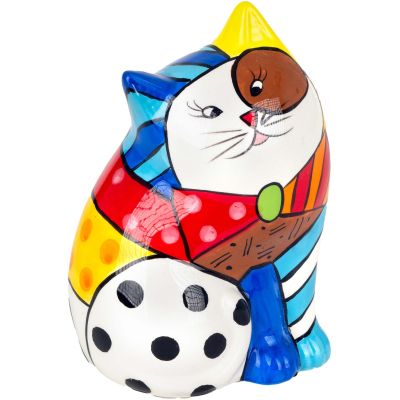 Tirelire en dolomite peinture multicolore (Chat)