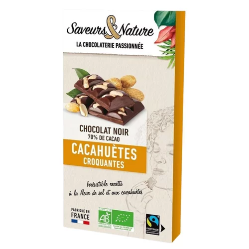 Simple dehors:Chocolat noir 70% bio fleur sel Guérande & cacahuète bio Saveurs et Nature - 100 g