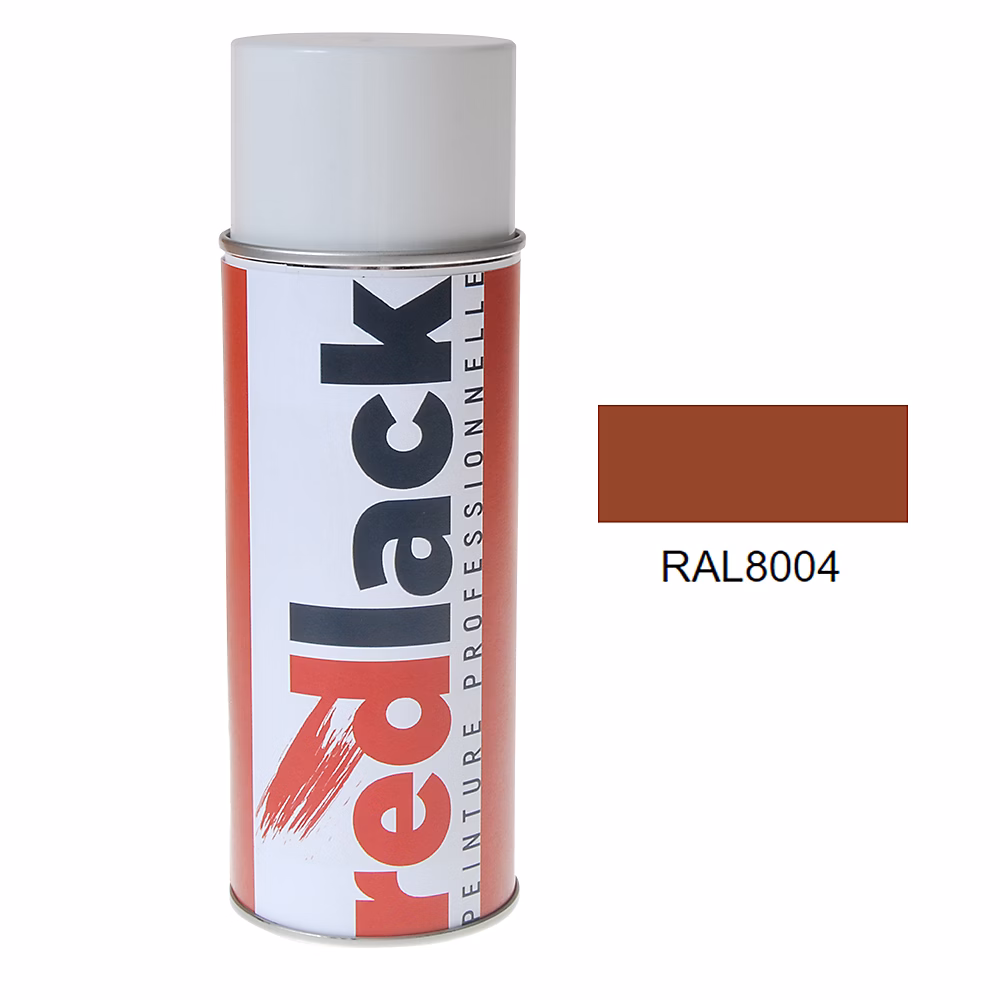 Bombe de peinture Aérosol – spray, 400ml, RAL 8004 Brun cuivré, Brillant, multisupport, Redlack, RAL8004