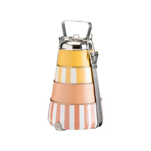 Votre jardin:Boîte traditionnelle à 4 étages en acier inoxydable jaune et orange Tiffin - Ø 15 x H 28 cm