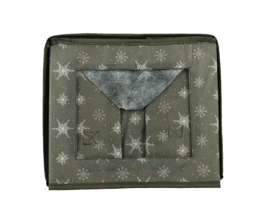 Jardin confort plus:Boîte pour rangement de boules en polyester vert avec flocons blancs taille L - 32 x 26,5 x 26,5 cm