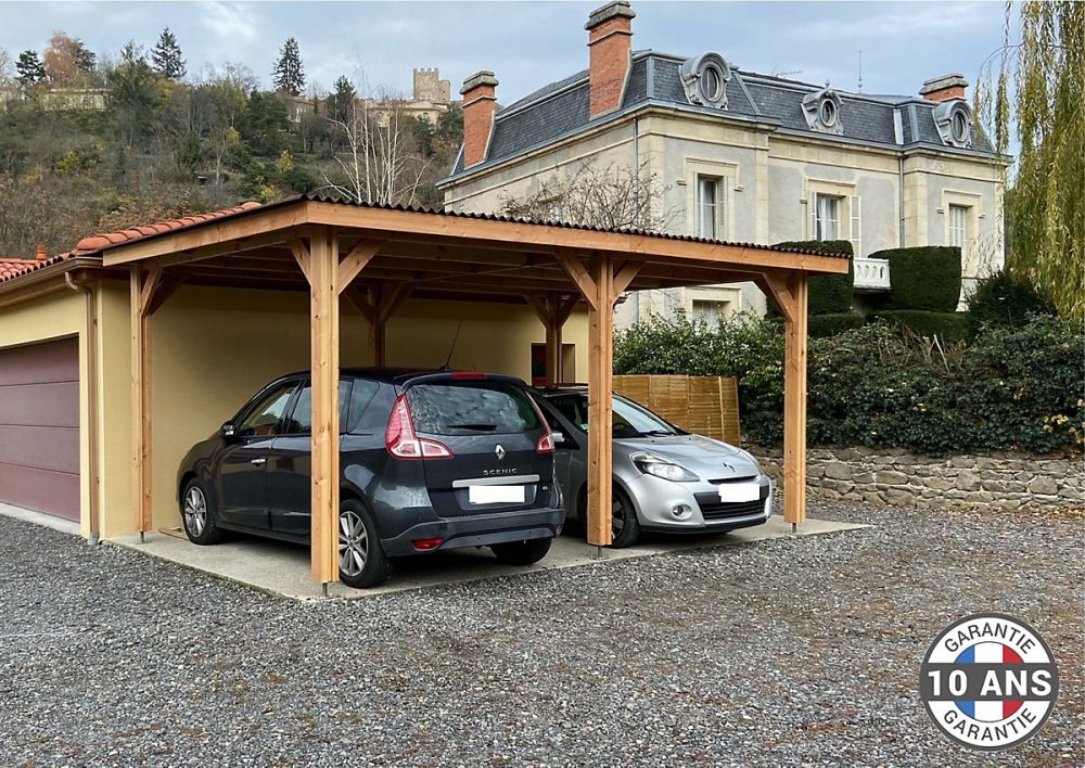 Carport toit plat – 300cmx450cm | bois DOUGLAS Français (Charpente en bois | auvent | abri voiture) 14 m². Garantie 10 ans
