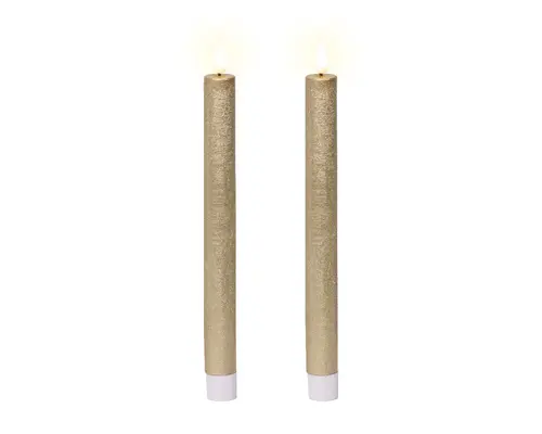 Choix malin：Bougie cierge longue dorée imitation cire à LED blanc chaud pour intérieur - Ø 2,2 x H 24,5 cm