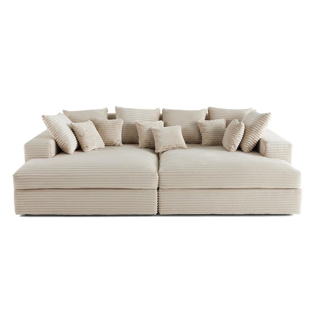 BEST MOBILIER Collins - canapé droit 4 places avec double méridienne - assise profonde - velours côtelé grosses côtes