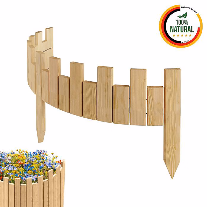 Bordure de jardin – Nature, Bois de pin, 100 cm x 15 cm, Clôture extérieure, Durable