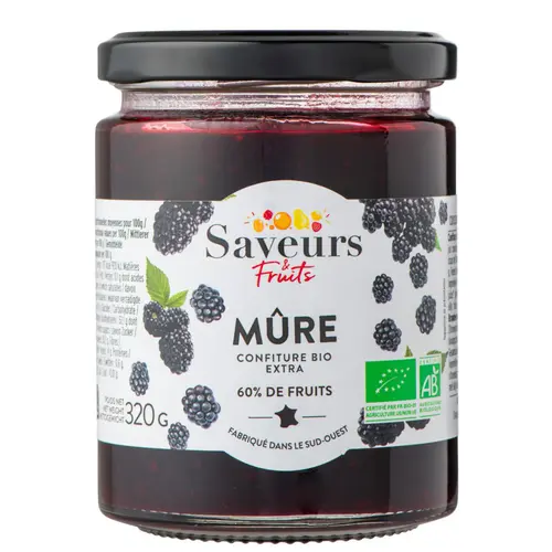 Jardin & idées:Confiture extra de mûre bio Saveurs fruits - 320 g