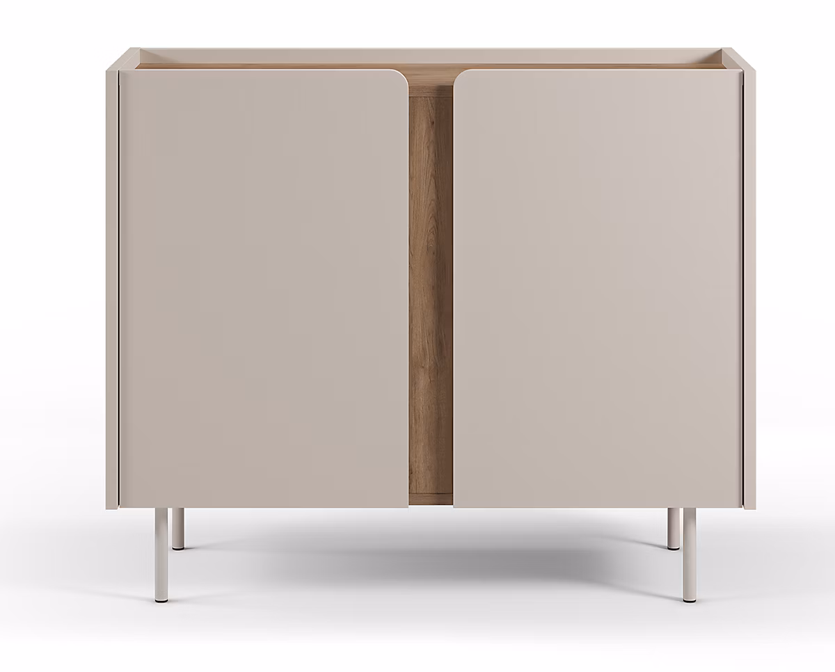 Buffet | meuble de rangement avec 2 portes aspect bois coloris crème – chêne et pieds en métal – L. 100 x P. 40 x H. 82 – 50 cm