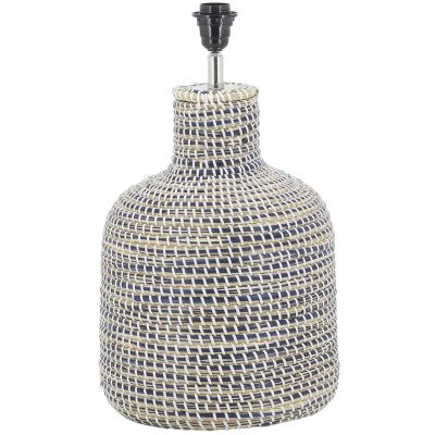 Pied de lampe en jonc naturel et bleu