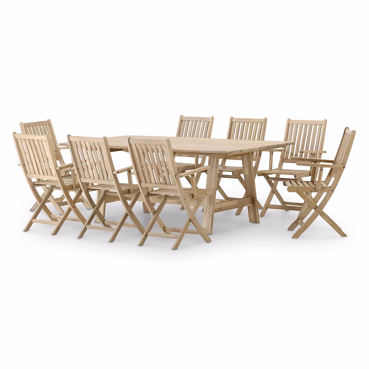 Ensemble de salle à manger de jardin table fixe larges lattes 200x100 + 8 chaises avec accoudoirs – Java Light