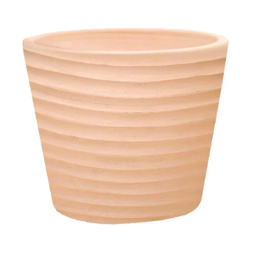 Nature facile：Pot conique en terre cuite coloris beige Poterie du Bousquet Strié - Ø 28 x H 23 cm