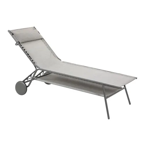 Vie au jardin：Bain de soleil Miami II haut Lafuma coloris gris structure en acier et toile en Batyline®- 80 x 186 x 90 cm