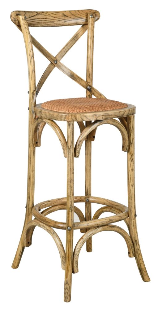 Tabouret de bar bois et rotin Bistrot chic (Orme naturel)