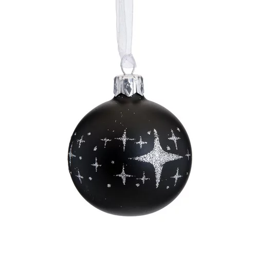 Extérieur nature:Boule en verre noir pourtour étoiles - Ø 6 cm
