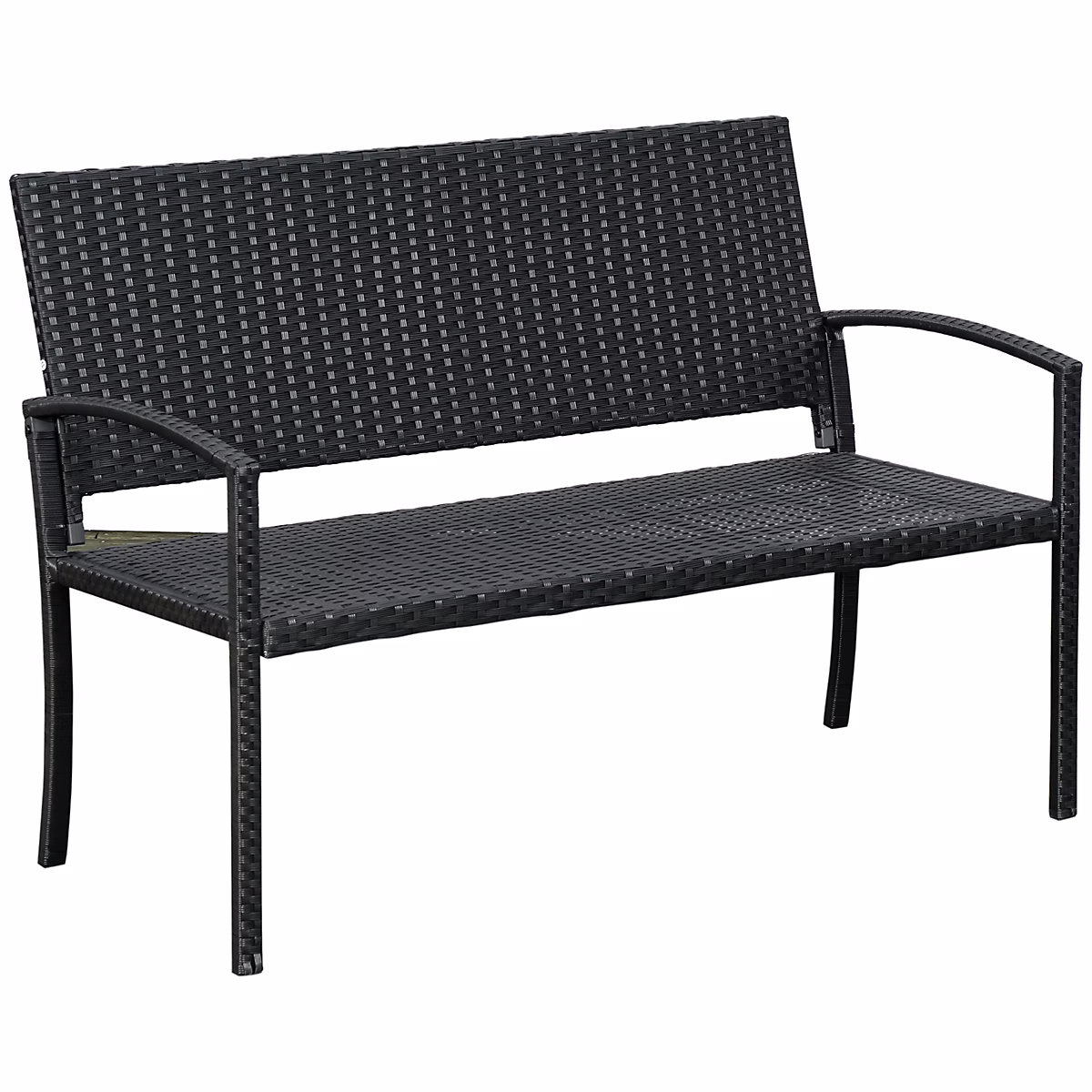 Banc de jardin 2 places en polyrattan avec cadre en métal – noir, pour terrasse et jardin