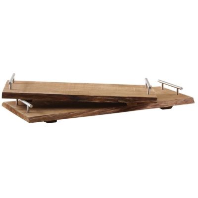 Plateaux en bois avec poignées métal (Lot de 2)