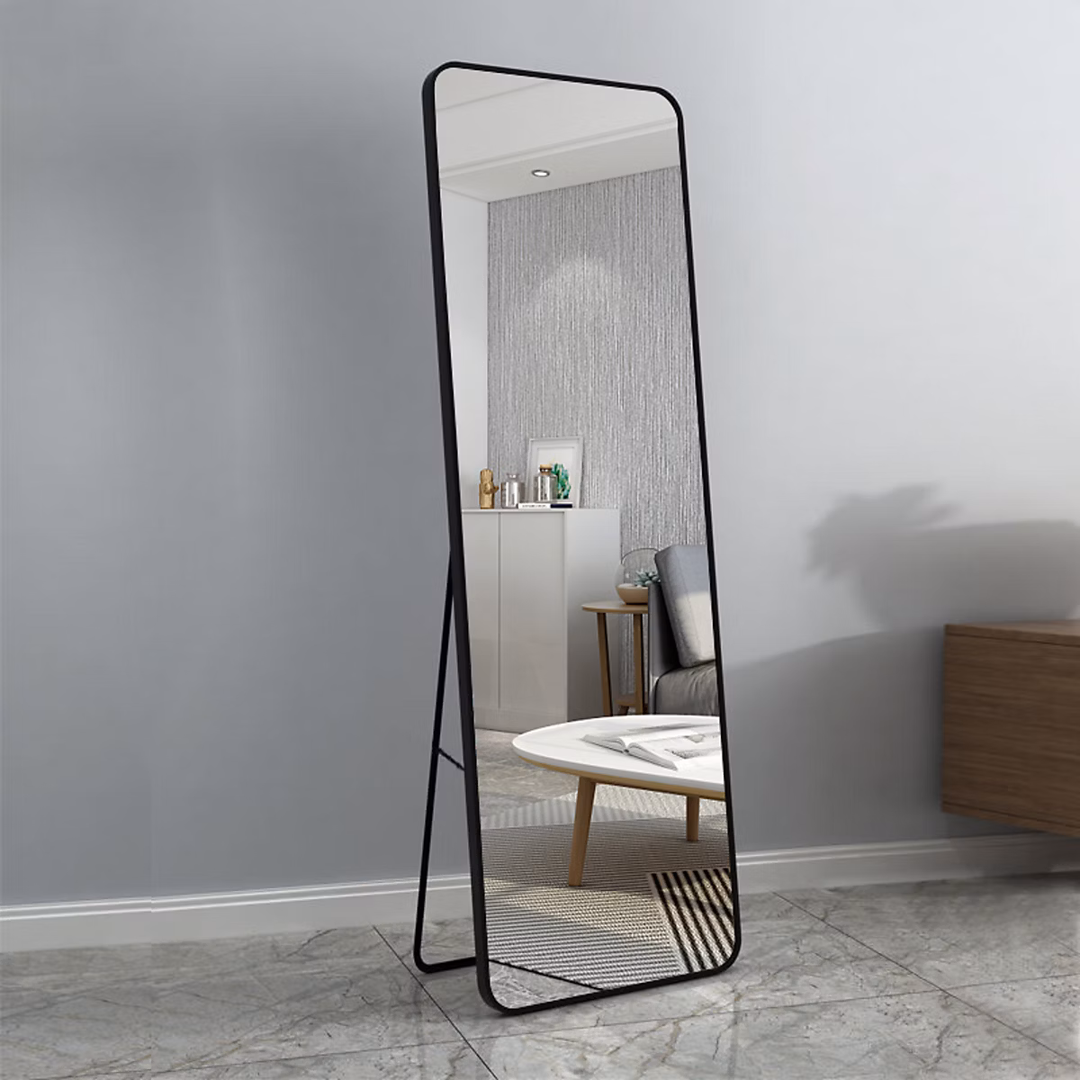 Miroir rectangulaire en métal noir H.160 x l.50cm Ornami | Miroir