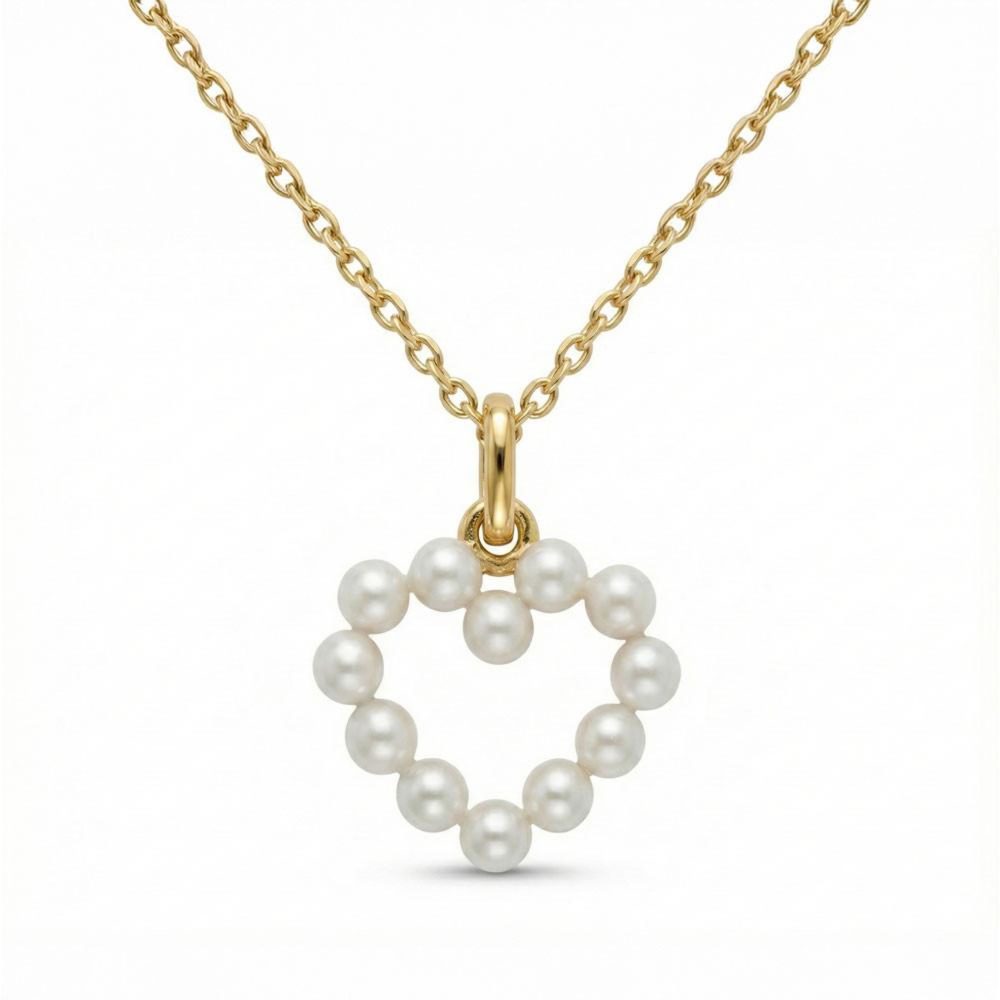 L'ATELIER D'AZUR Pendentif Or Jaune et Perles Motif Coeur - Chaine Dorée Offerte