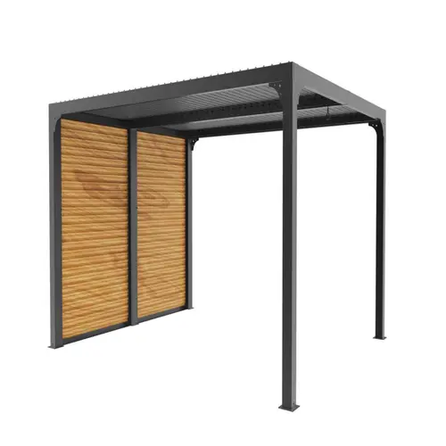 Les indispensables du jardin:Pergola bioclimatique coloris gris en aluminium - 3,6 x 3 m