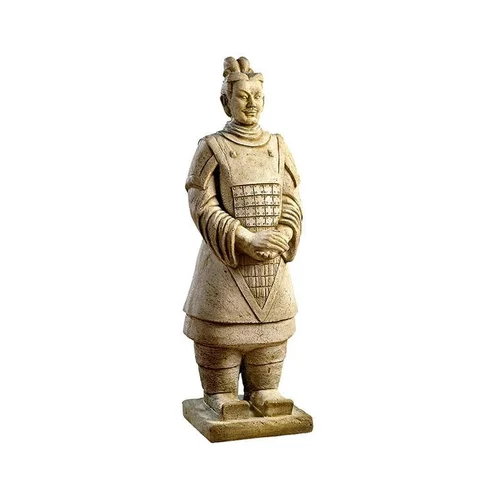 Jardin bien-être:Statue en pierre reconstituée patinée beige Hairie Grandon guerrier chinois Xian - 102 cm