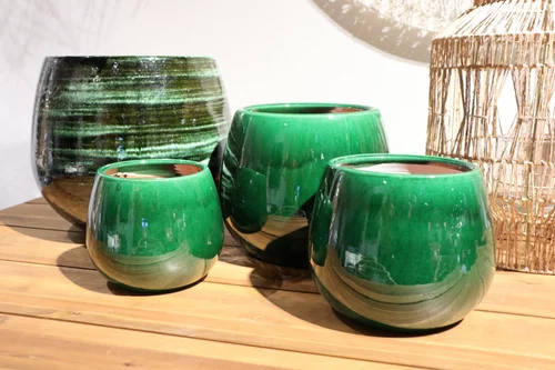 Nature pour le jardin:Pot en terre émaillée vert Jade Les Poteries d'Albi Cancale - Ø 25 x H 27 cm