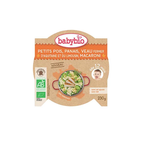 Une sélection pour le jardin：Menu du jour petit pois panais courgette et veau Babybio 2 x 200 g