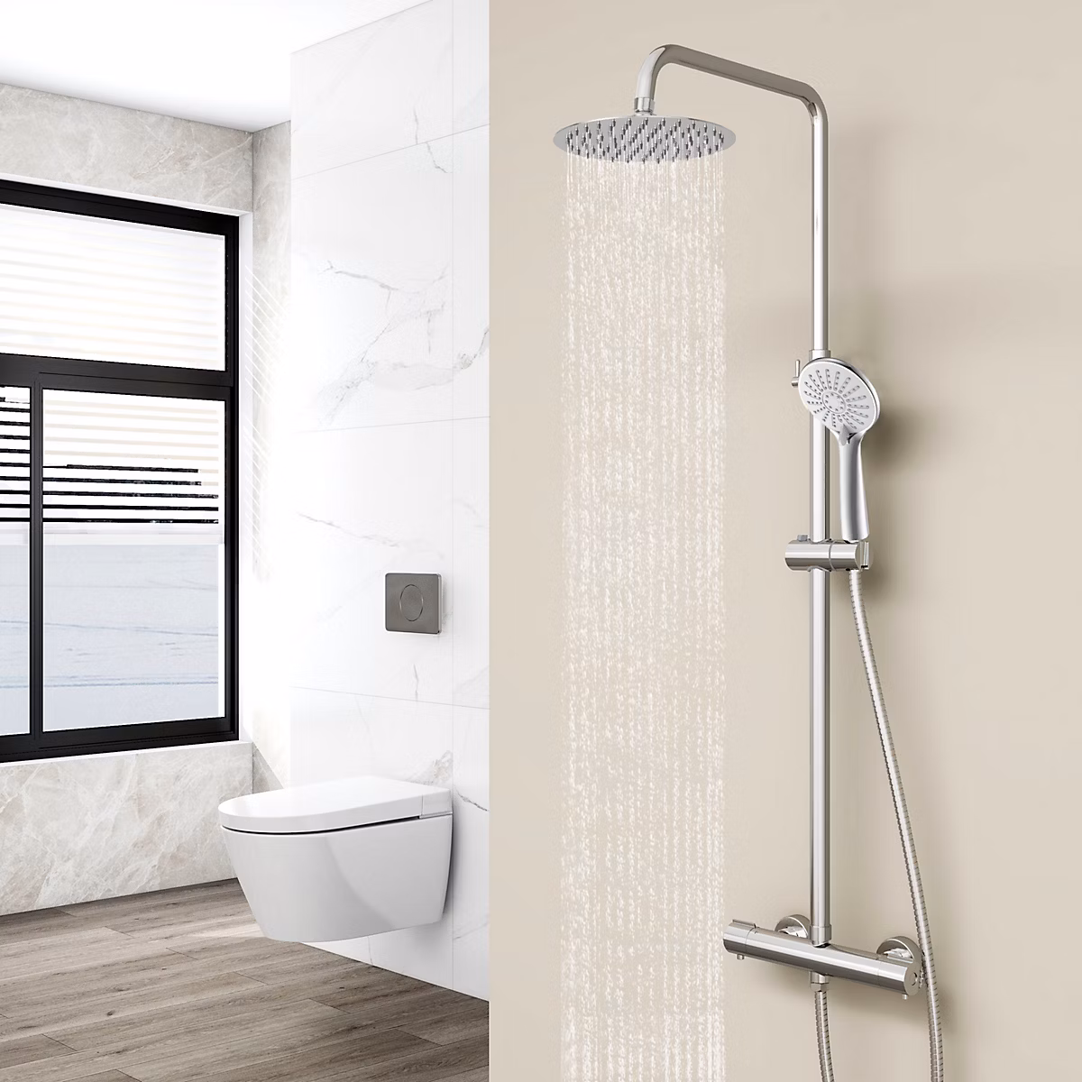 AICA Colonne de douche thermostatique – Acier inoxydable Pomme 200mm+Douchette 3 jets, Chromé