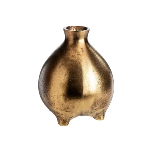 Pour vos moments en extérieur:Vase rond sur pied en aluminium finition or antique - 15 x 15 x 20 cm