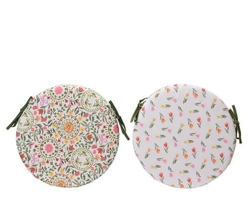 Votre allié à l’extérieur：Galette de chaise ronde en polyester à motif floral multicolore - Ø 39 x H 4 cm