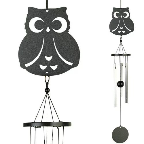 Déco jardin:Carillon motif hibou noir - 35 cm