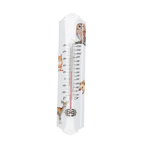 Le bon choix pour le jardin:Thermomètre mural en métal motif animaux de la forêt aquarelle - 6,3 x 29,5 cm