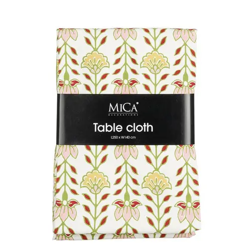 Jardin tendance：Nappe en coton recyclé crème à motifs rouges et verts Mica Corina - 250 x 140 cm