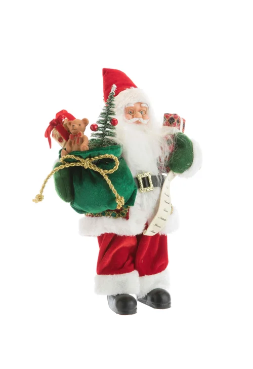 Pour vos espaces:Père Noël traditionnel en tissu rouge et vert avec cadeaux - 150 cm
