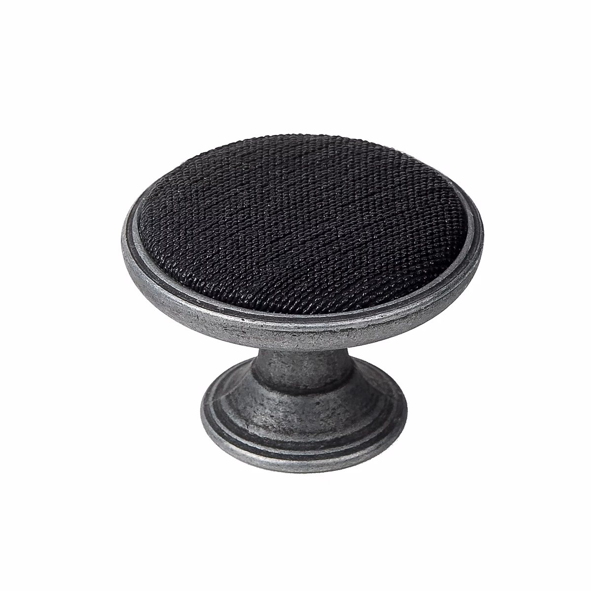 Bouton de meuble zamac diamètre 37 mm en argent vieilli – tissu noir piéces | lot de 24