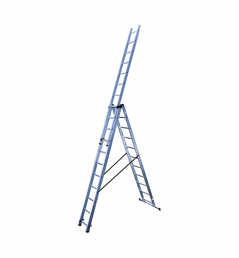 Echelle transformable 3 plans 3x11 échelons 7m/7 – 8m en aluminium Hailo Hobby