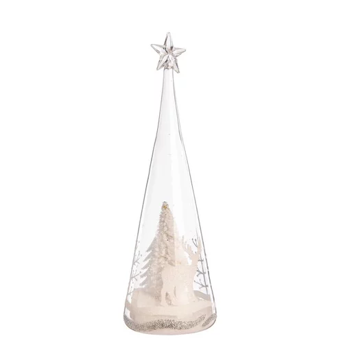 Pour tous vos projets jardin:Cimier en verre avec décor de sapin et neige lumineux à lumière transparent à piles - 29,5 cm