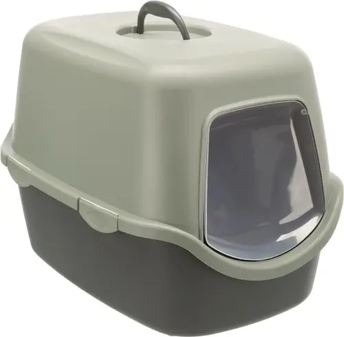 Pour transformer votre jardin：Maison de toilette pour chat coloris gris et vert avec couvercle recyclé Trixie Vico - 40 x 40 x 56 cm