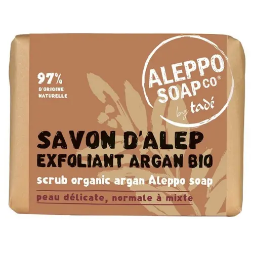 Malin extérieur：Savon d’Alep exfoliant à l’argan Tadé Méditerranée - 100 g