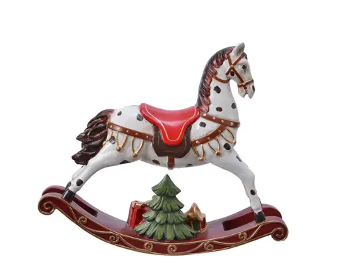 Esprit végétal:Cheval à bascule blanc et marron en résine à poser - 5 x 21,5 x 18,5 cm