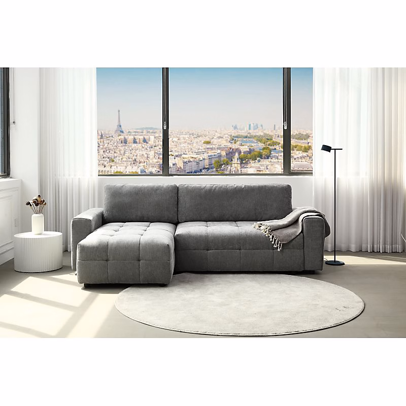 Canapé d'angle réversible 3 places convertible tissu gris – JOANE