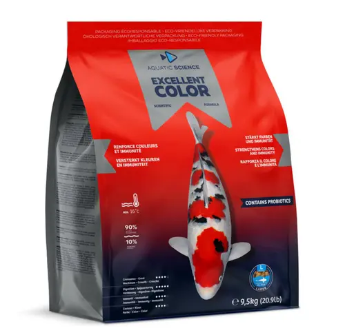 Pour votre quotidien:Nourriture complète premium pour koïs de minimum 25 cm de long Aquatic Science Excellent Color - Taille L sac de 9,5 kg