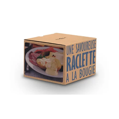 Moderne au jardin:Raclette à la bougie pour 2 coloris bleu en métal et bois - 14,5 x 14,5 x 6 cm