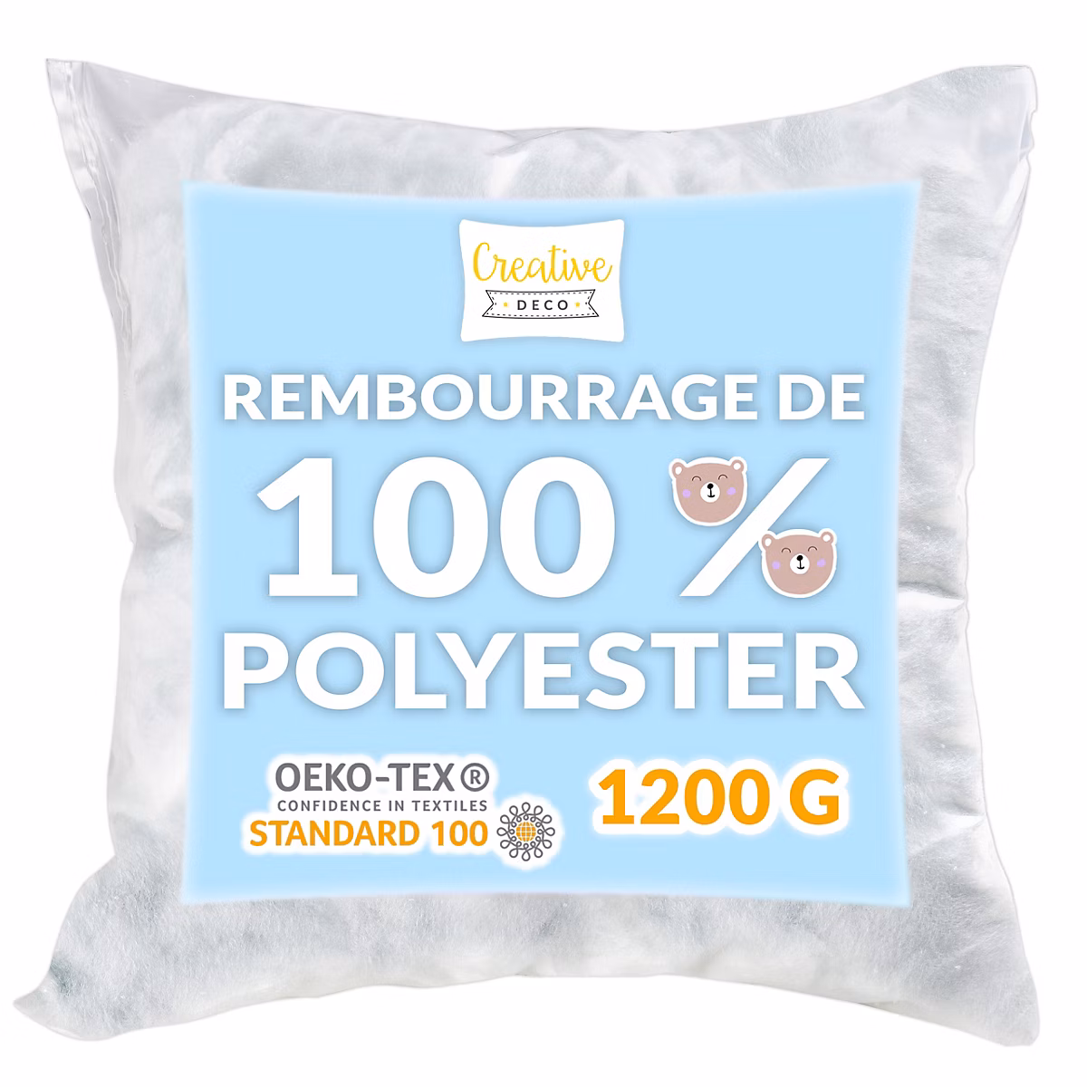 Creative Deco Rembourrage Polyester Remplissage | Fibre Hypoallergénique – 1200g – Mousse Ouate pour Oreiller – Peluches – Coussin