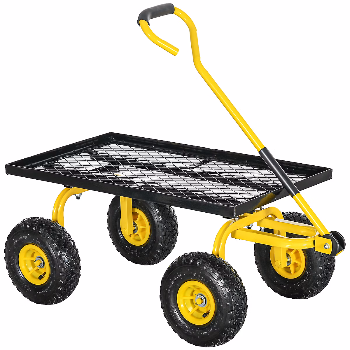 Brouette et accessoire – Chariot de transport jardin remorque à main charrette à bras 4 roues charge max. 150 Kg acier noir jaune