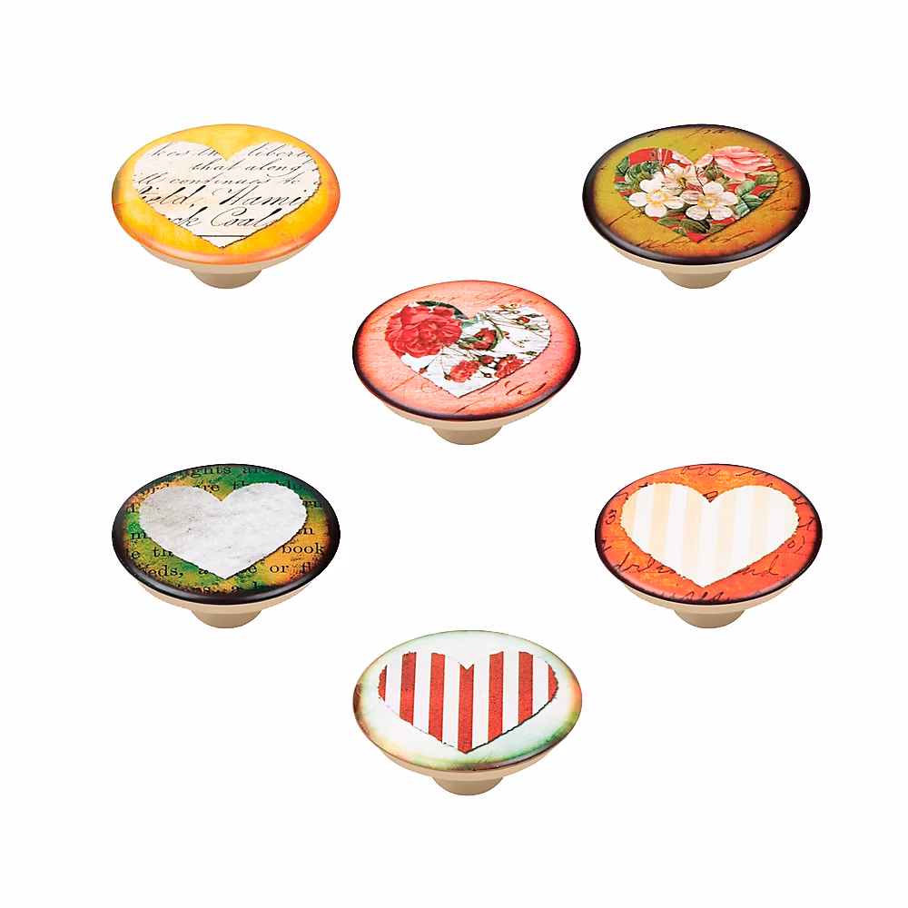 6 Un. poignées de meuble pour enfants résine plastique ABS sérigraphie cœur pour – diamètre 50MM