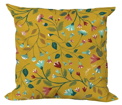 Pour mieux équiper vos extérieurs:Coussin déco en polyester/coton à motifs coloris cumin Apolline - 40 x 40 x 15 cm