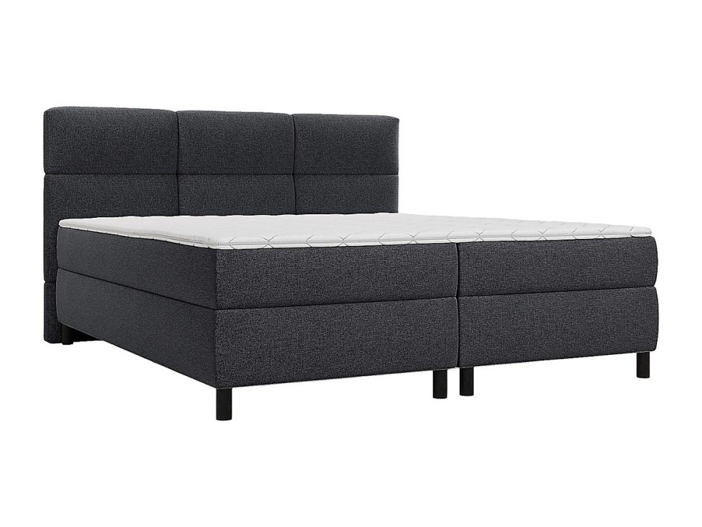 Ensemble complet boxspring tête de lit capitonnée + sommiers + matelas + surmatelas – 2 × 80 × 200 cm, Tissu, Anthracite, LODI