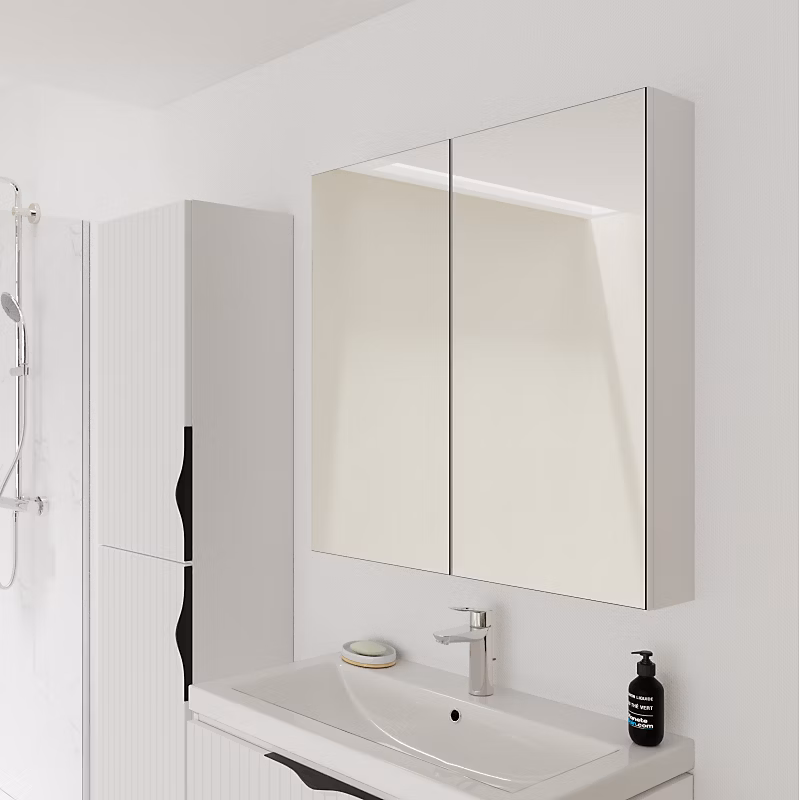 Meuble de salle de bains – Armoire de toilette miroir 80 cm blanc brillant Malta