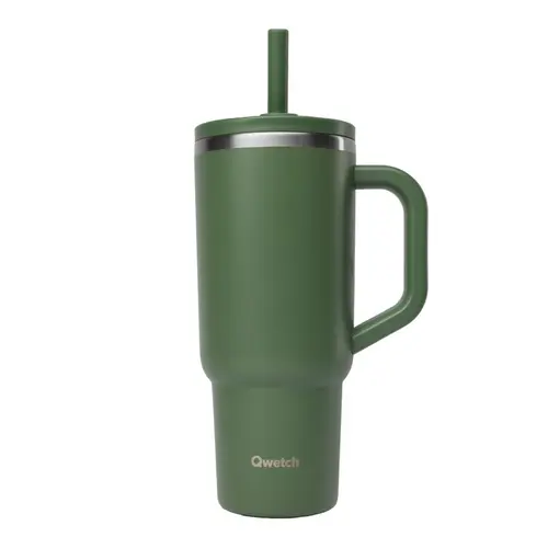 Un choix pratique pour le jardin:Travel cup isotherme en inox avec bouchon étanche Qwetch Matt kaki - 900 ml