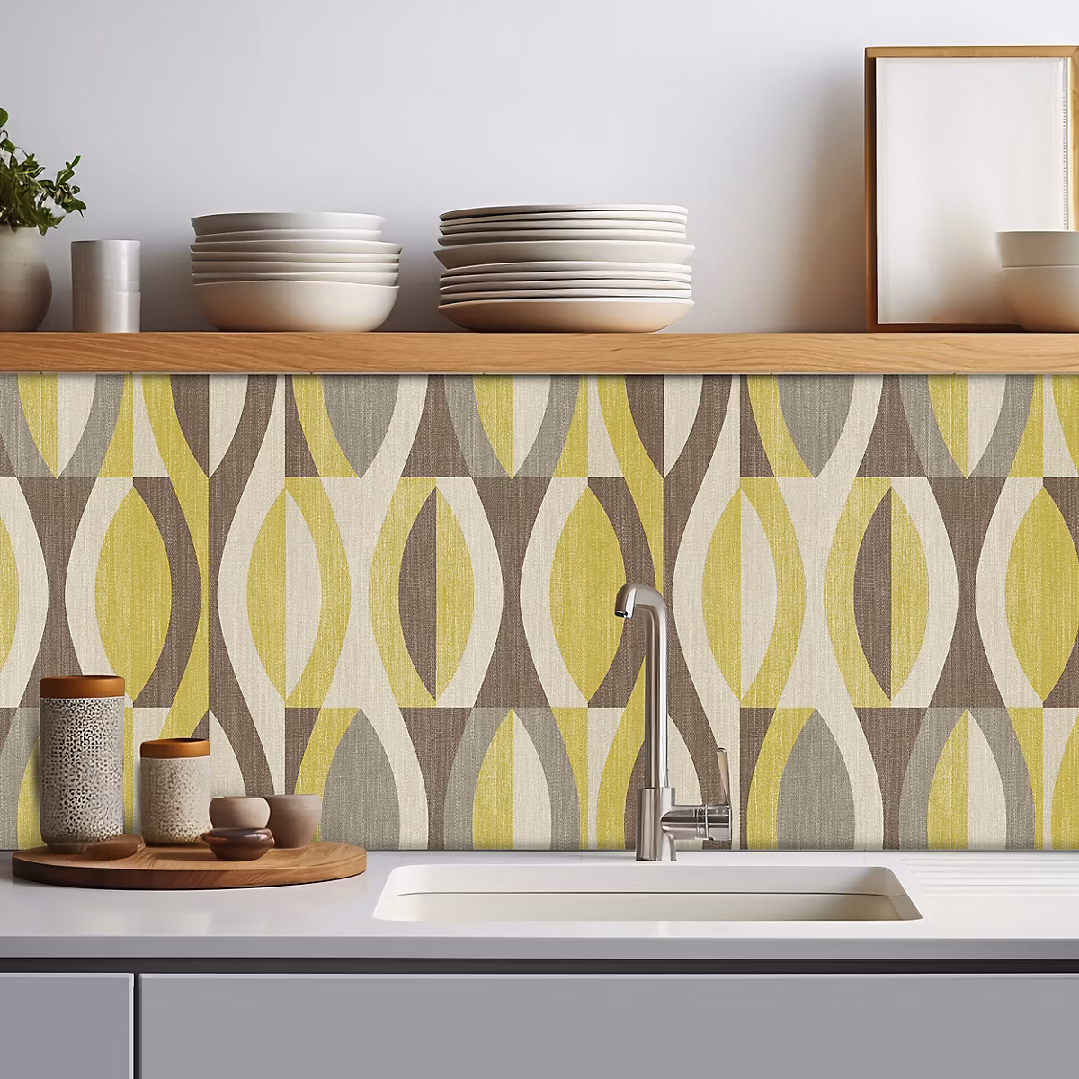 Crédence adhésive déco retro kaki – 40 × 400cm