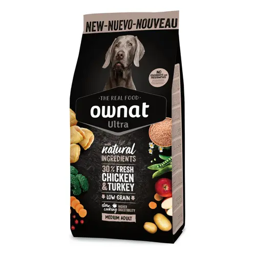 Pour un jardin bien équipé:Croquette pour chien adulte de taille moyenne au poulet Ownat - 3 kg